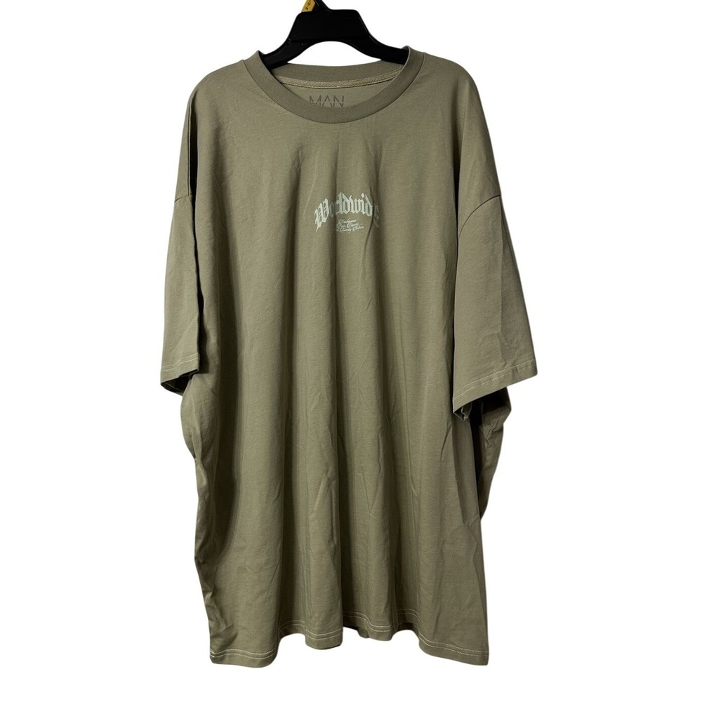 NWT BoohooMan Plus Oversized Worldwide Cross Print Mens Gray T Shirt Size 5XL‎